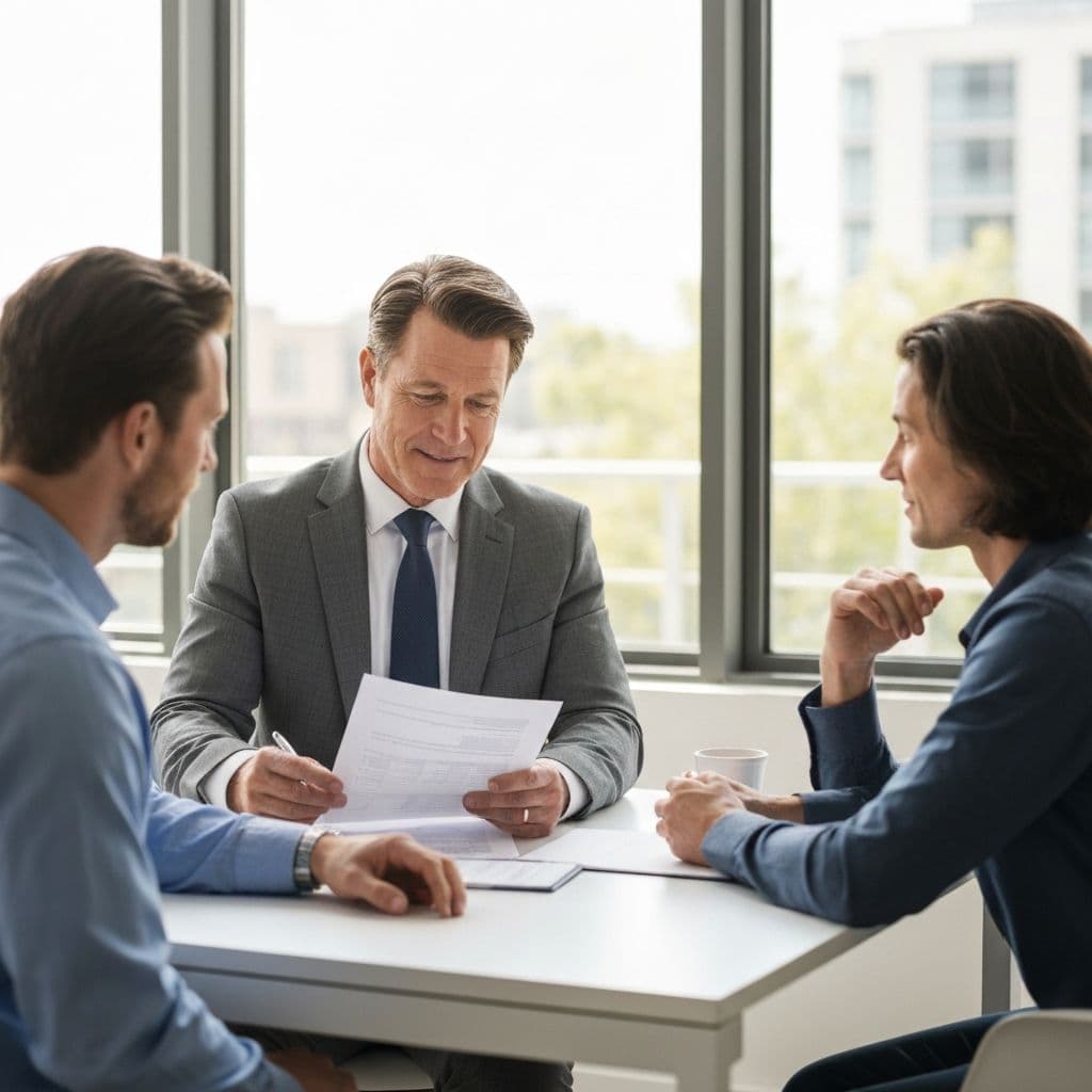 Borrowers reviewing mortgage documents with an advisor.